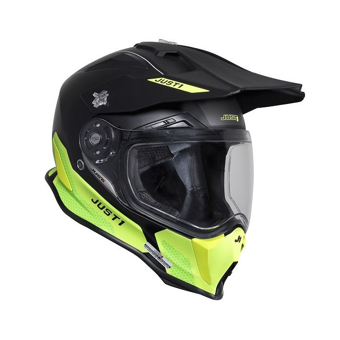 Just1 J14 F Elite full-face touring helmet in fiber Yellow fluo Black